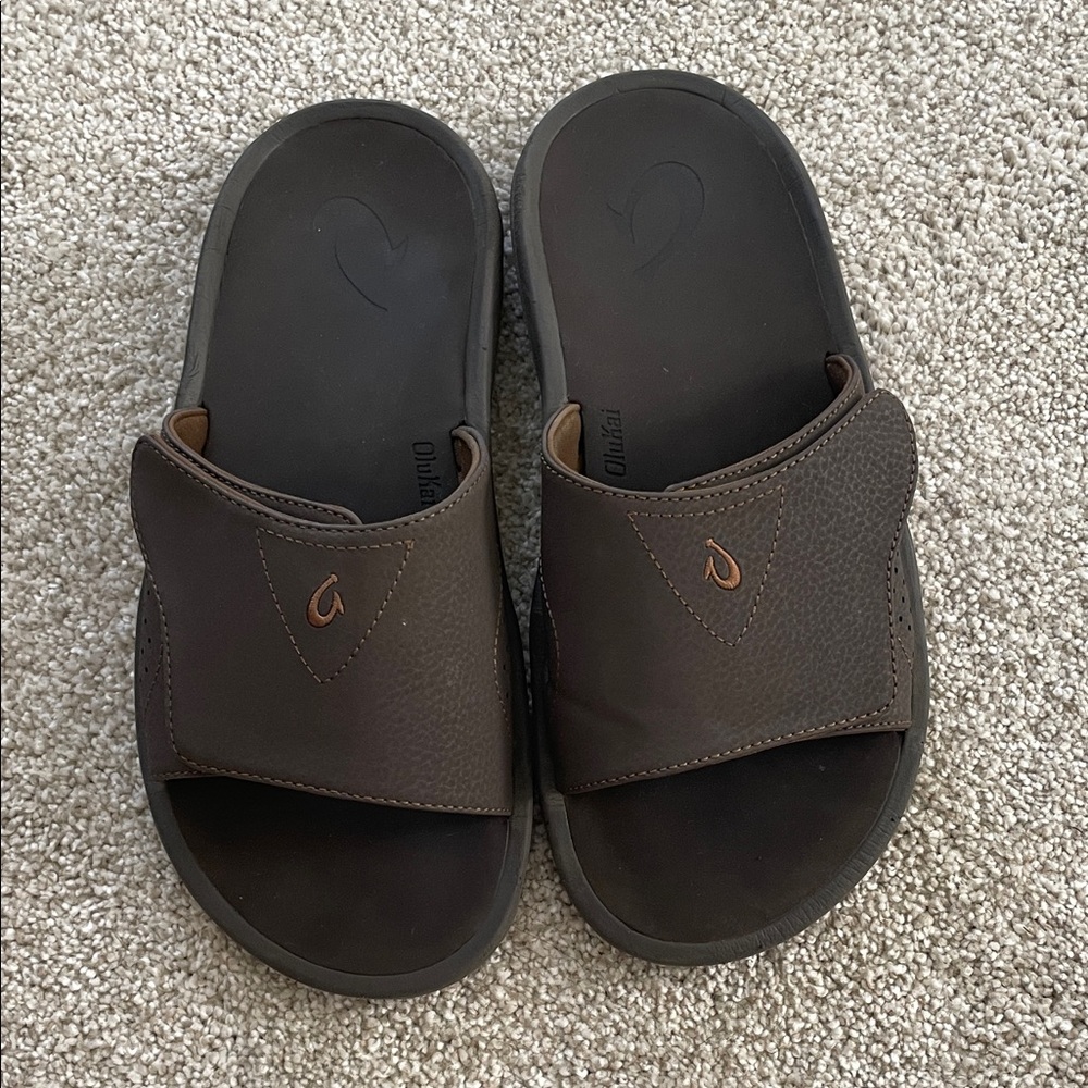 OluKai Men's Dark Brown Slide Sandals
